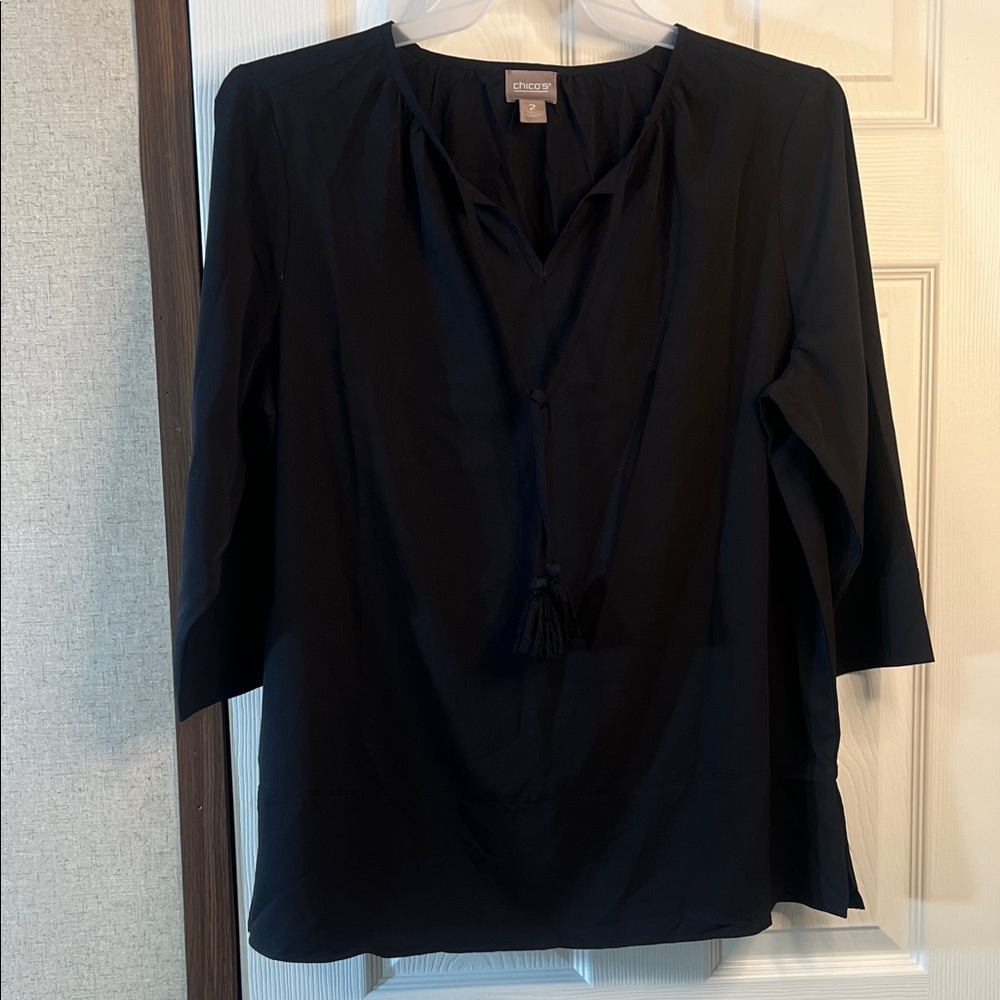 Chico's Black Blouse with Tassel Accent
